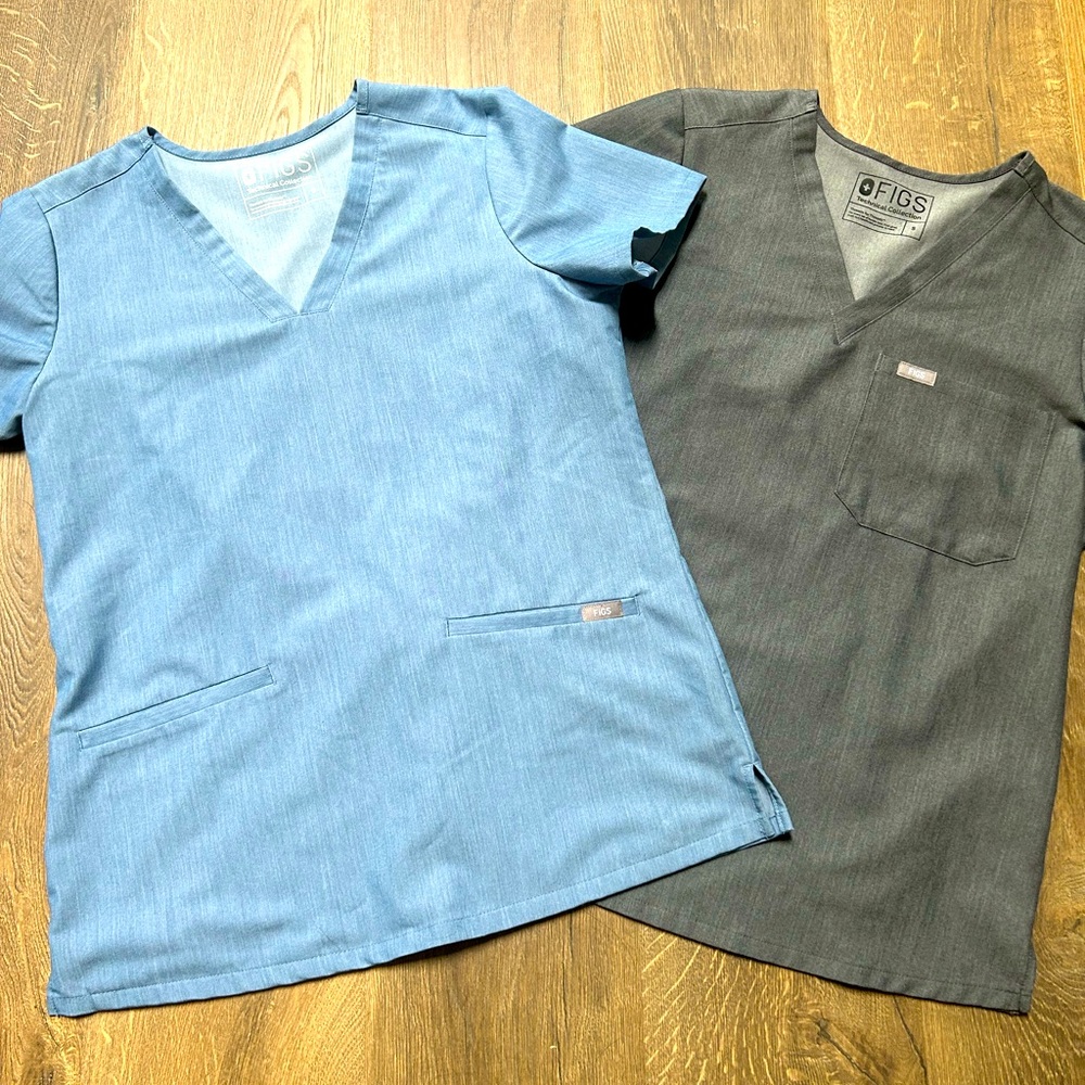 Figs Short Sleeve Tees - Blue and Gray